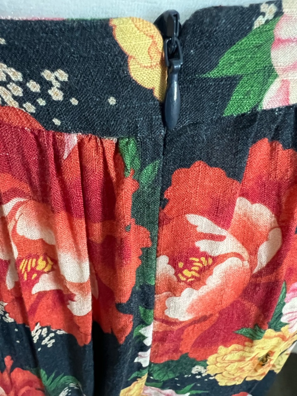 [FARM Rio] Floral Halter Fit & Flare Dress in Black with Red & Yellow Blooms - Picture 6 of 13